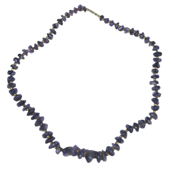 Amethyst Stone Chip Gold Beaded Necklace Purple Jewelry 21 Inch Boho Chic Style - Picture 9 of 9